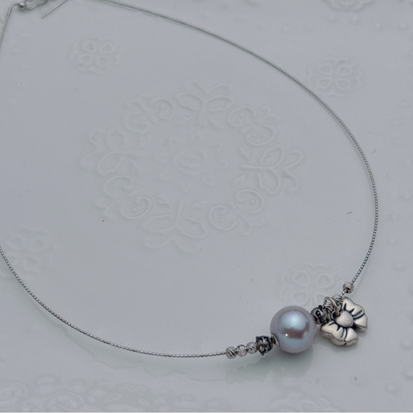 X563 Handmade S925 Freshwater Pearl Floating Bangle Necklace - Picture 2 of 8